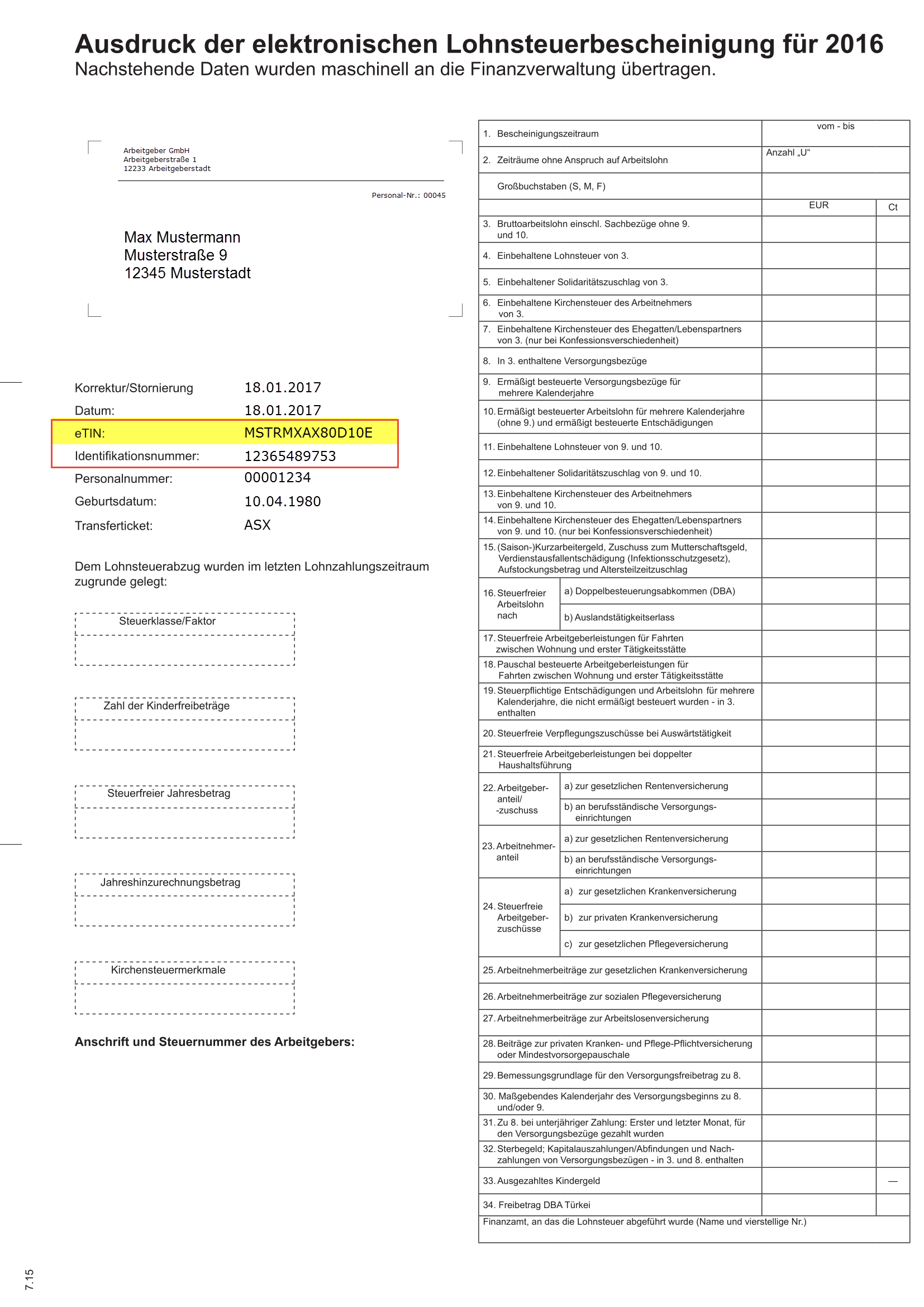 Steuererklarung 16 Arbeitnehmer Lohnsteuerbescheinigung Bescheinigung